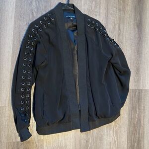 Catherine Malandrino Black Lace-Up Bomber Jacket